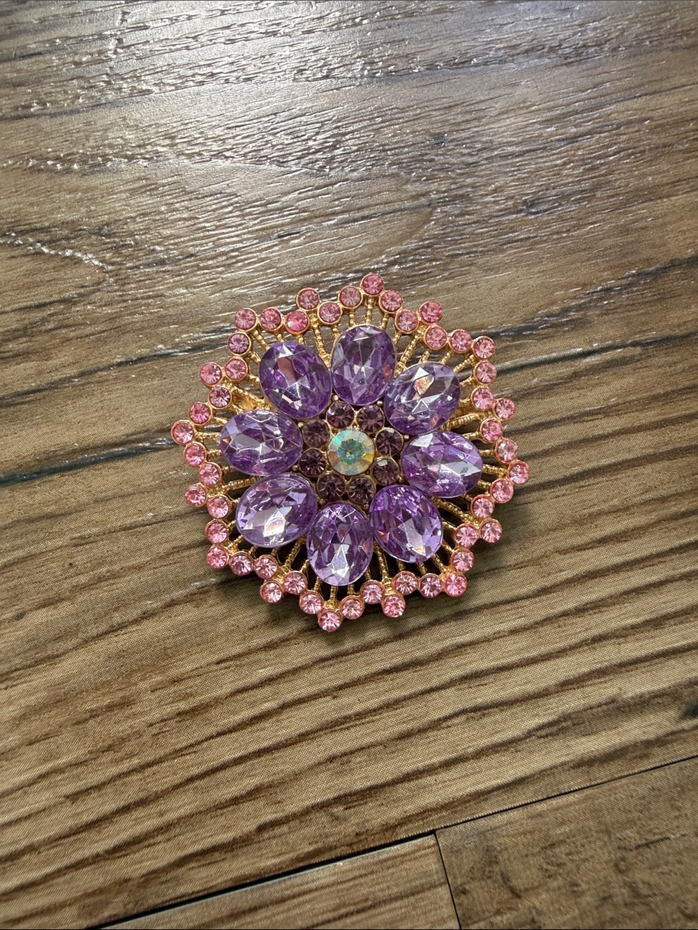 Pink & Purple Crystal Floral Brooch - Women Jewelry